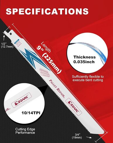 EZARC Reciprocating Saw Blades Set 9 Inch, Bi-Metal with Cobalt Nail Embedded Wood, Pallet Repair, Multi-Purpose Demolition Blades for Reciprocating/Sawzall Saws/Sabre Saws 10/14TPI (10-Pack) in Saudi Arabia
