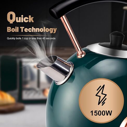 غلاية كهربائية Pukomc Retro غلاية شاي من الفولاذ المقاوم للصدأ سعة 1.8 لتر، غلاية مياه ساخنة مع مقياس درجة الحرارة، ضوء LED، غليان سريع، إيقاف تلقائي وحماية من الغليان الجاف (أبيض) in Kuwait