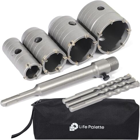 Life Palette Hole Saw Kit Drill Hole Cutter Set with Hole Drill Bits for SDS Plus Hammer Drills Circle Drill Bits Hole Saw Set for Concrete Brick Cement Stone Wall (5, 30mm,35mm,50mm,75mm,100mm) in Kuwait