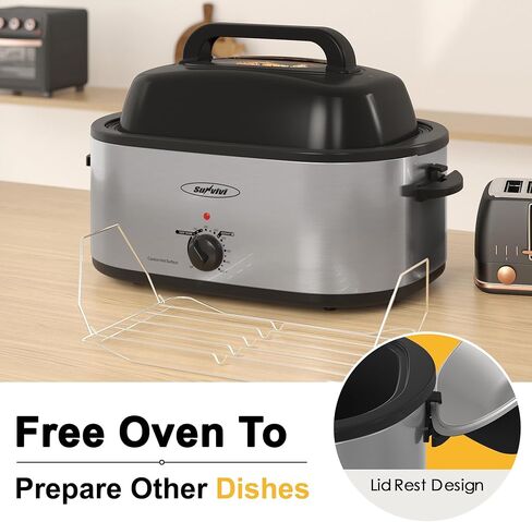 Sunvivi 14-Quart Electric Roaster Oven with Self-Basting Lid, Turkey Roaster Oven with Removable Pan and Rack, Stainless Steel, Silver in Saudi Arabia