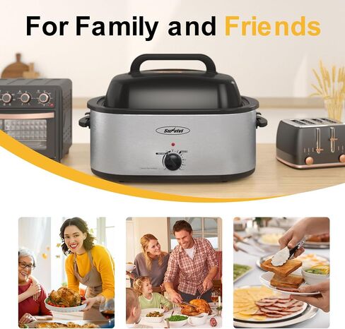 Sunvivi 14-Quart Electric Roaster Oven with Self-Basting Lid, Turkey Roaster Oven with Removable Pan and Rack, Stainless Steel, Silver in Saudi Arabia