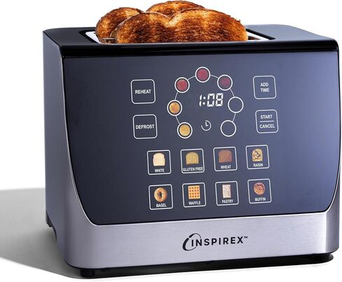 Inspirex Touch Screen Toaster - 2 Slice Extra-Wide Slots - 5 Bread Type and 6 Browning Levels - Defrost, Reheat, Favorite, Single Slot Settings - Stainless Steel in Kuwait