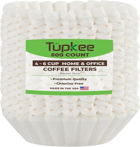 Tupkee Coffee Filters 4-6 Cups - 200 Count, Junior Basket Style, White Paper, Chlorine Free 5 Cup Coffee Filter, Made in the USA in Kuwait