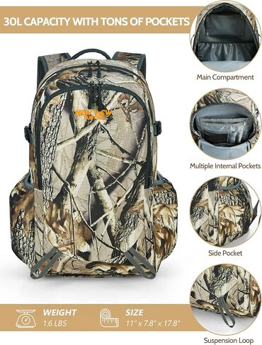 NEW VIEW 30L Camo Hunting Bag for Kids & Youth, Men Small Lightweight Backpack with 11 Pockets, Water Resistant Day Pack for Boys & Girls, Bird Watching, Travel, Hiking, Camping-New Camo in Saudi Arabia