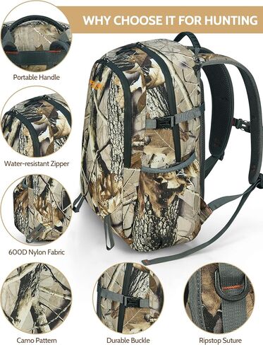 NEW VIEW 30L Camo Hunting Bag for Kids & Youth, Men Small Lightweight Backpack with 11 Pockets, Water Resistant Day Pack for Boys & Girls, Bird Watching, Travel, Hiking, Camping-New Camo in Saudi Arabia