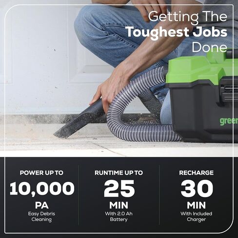 مكنسة Greenworks 40V (3 جالون) اللاسلكية الرطبة / الجافة + الملحقات، وبطارية 2.0 أمبير في الساعة وشاحن متضمن in Saudi Arabia