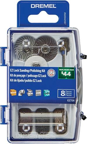 طقم الملحقات الدوارة للصنفرة والتلميع EZ Lock EZ726-01 من Dremel، مجموعة متنوعة مكونة من 8 قطع - مثالية للصنفرة الخفيفة أو تنظيف التفاصيل أو مواد التلميع in Saudi Arabia