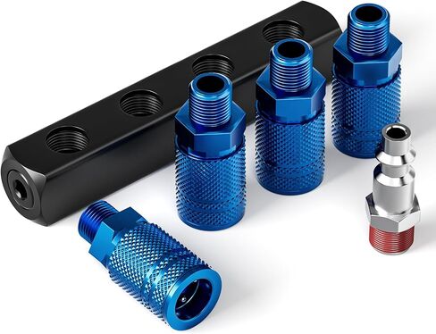 TAISHER 3-Way Straight Air Manifold 4 Ports Aluminum Industrial Pneumatic Air Compressor Quick Connect Socket In Line Type Air Hose Splitter with 3 Couplers and 1/4" Male NPT Plug in Saudi Arabia