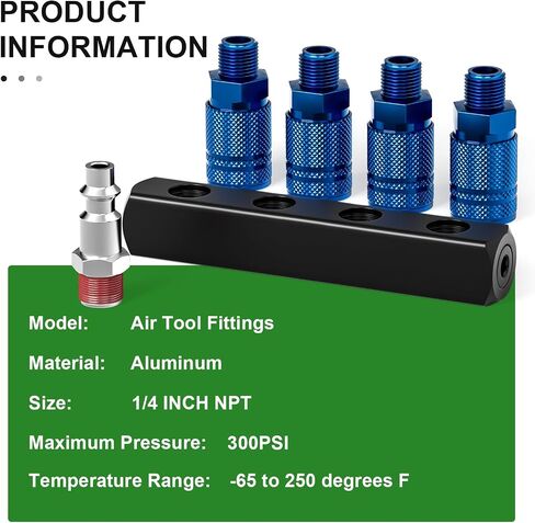 TAISHER 3-Way Straight Air Manifold 4 Ports Aluminum Industrial Pneumatic Air Compressor Quick Connect Socket In Line Type Air Hose Splitter with 3 Couplers and 1/4" Male NPT Plug in Saudi Arabia