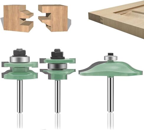 LEATBUY 1/2-Inch Shank Router Bit Set 3 PCS, Round Over Raised Panel Cabinet Door Ogee Rail and Stile Router Bits, Woodworking Wood Cutter, Wood Carbide Groove Tongue Milling Tool (YZ05) in Saudi Arabia