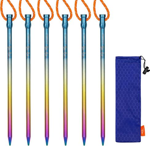 TITO Titanium Outdoor Camping Straight Nail Pegs Stakes with Size 5mm/6mm Pack of 6 (Colorful 5.0×165mm) in Saudi Arabia