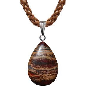 Steampunkers USA Core Elements - 25mm Classic Pear Drop – Picasso Jasper, Red Black Brown Stripe – Adjustable Cord – Mocha Brown