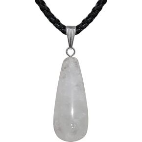 Core Elements - 25mm Dew Drop Shaped Polished – Icy Quartz, Clear Crackle – Adjustable Cord – Black