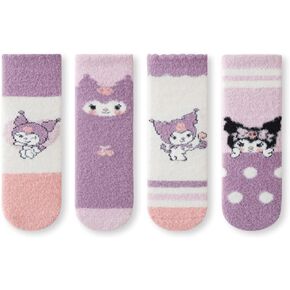 Cozy Fuzzy Crew Socks for Kids | Thermal Coral Fleece Mid-Calf Socks for Girls | Winter Warmth & Comfort | 4 Pairs