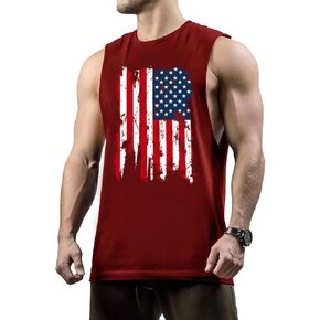Men's Workout Tank Tops Sleeveless Gym Cut Off Tee Bodybuilding Fitness Muscle American Flag Shirt