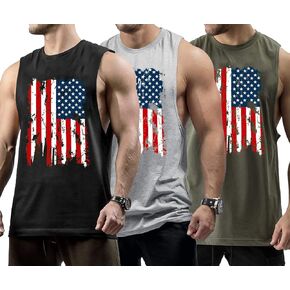 Men's Workout Tank Tops Sleeveless Gym Cut Off Tee Bodybuilding Fitness Muscle American Flag Shirt