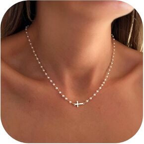 MONOZO Cross Necklace for Women - 14K Gold Plated Cross Necklace Layered Gold Cross Necklace Tiny Sideway Cross Choker Necklace Gold Cross Necklaces for Women Trendy Gold Jewelry Gifts for Women Girls