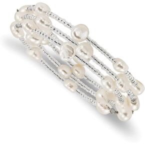 Sonia Jewels 7-8mm White Baroque Freshwater Cultured Pearl and Glass Beads Wrap Bracelet