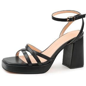 MERUMOTE Women's Summer Block Chunky Heels Classic Square Open Toe Sandals Ankle Strap Shoes For Wedding Party