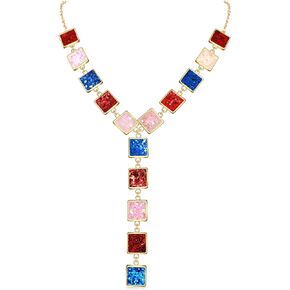 ZOLEAROPY Mardi Gras Necklace Glitter Purple green Gold Block Y Drop Necklace Long Adjustable Chain Pendant Necklace Women Girls Fat Tuesday Holiday Necklace Carnival Parade Party Jewelry
