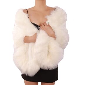 Octwine Fashion Bride Faux Fur Shawl Wrap Warm Comfortable Stole Shrug Winter Bridal Wedding Cover Up Long Shawl Cloak Cape Coat for Women and Girls(Red)