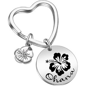 JIUSHUN Ohana Gift Hibiscus Gift Hibiscus Keychain Hibiscus Jewelry Hibiscus Flower Keychain Family Jewelry Ohana Flower Gift Ohana Flower Jewelry adoption Day Gift Ohana Keychain