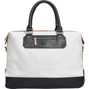 The Honest Company Crosstown Carryall Travel Tote | Diaper Bag with Changing Pad | Cream-Colored Coated Cotton Canvas with Vegan Leather Trim + Gold Hardware | PVC-Free Lining | 17 x 7 x 12