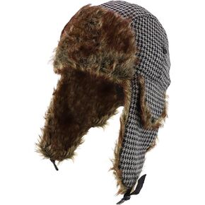 Trendy Apparel Shop Faux Fur Houndstooth Plaid Earflap Winter Trooper Hat