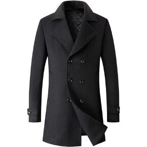 SOMTHRON Men's Woolen Trench Coat Regular Fit Double Breasted Wool Blend Jacket Winter Pea Coat Businesss Overcoat