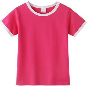 Noomelfish Girls Short Sleeve Ringer Tee Tops Contrast Binding Cotton T-Shirts (5-12 Years)
