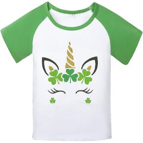 LUCKYGAL Girls St Patricks Day Shirts Glitter Unicorn T-Shirt Kids Raglan Sleeve Tee Tops