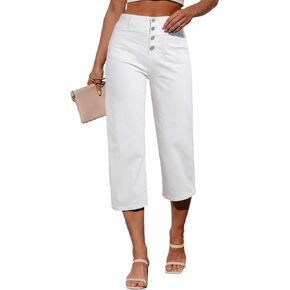 Sidefeel Women's Wide Leg Jeans High Waisted Stretchy Capri Pants Loose Denim Pants