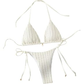 Verdusa Women's Two Piece Swimsuits Swimwear Halter String Triangle Bikini Sets