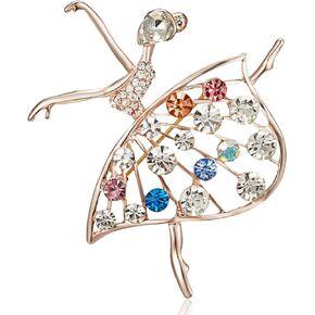 Rhinestone Ballet Dancer Brooches for Women Girls Fashion Crystal Gold Tone Alloy Dancing Ballerina Brooch Pins Elegant Dress Accessories Jewelry Wedding Birthday Christmas Valentine's Day Gifts