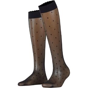 FALKE Women's Dot 15 Denier Knee-High Socks, Patterned Stockings, Casual and Dress, Ultra Sheer Fine Mesh, Nylon