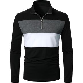 Floerns Men's Color Block Polo Shirts Quarter Zip Casual Long Sleeve T-Shirts