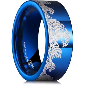 King Will 8mm Mens Tungsten Ring Black/Silver/Blue Wedding Band for Men Circuit Board/Sea Wave Lasered Mens Fashion Jewelry Comfortable for Daily Wear
