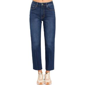 KDF Women's Cropped Straight Leg Jeans - High Waisted Jeans for Women 7/8 Length Denim Pants with Crop Hem
