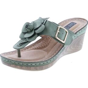 صنادل نسائية بكعب عريض من GC Shoes، كعب متوسط ​​مفتوح عند الأصابع، جلد نباتي مريح وحزام على شكل زهرة صلبة
