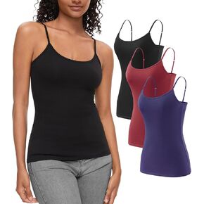 AMVELOP Camisole for Women,Cotton Cami Undershirt,Adjustable Strap Camisole Tank Top 3-Pack