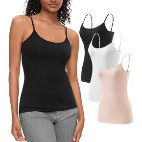 AMVELOP Camisole for Women,Cotton Cami Undershirt,Adjustable Strap Camisole Tank Top 3-Pack