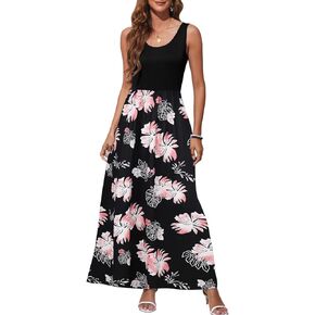 Bluetime Women's Summer Boho Sleeveless Floral Print Tank Long Maxi Dress (S-3XL)