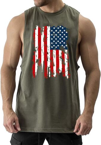 Men's Workout Tank Tops Sleeveless Gym Cut Off Tee Bodybuilding Fitness Muscle American Flag Shirt in Saudi Arabia