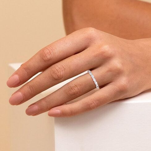SHINYSO Silver Wedding Rings for Women Cubic Zirconia Eternity Ring CZ Thin Stacking Engagement Rings for Women Size 4-10 in Saudi Arabia