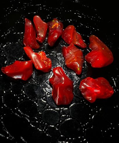 Red Ethiopian Opal Polish Rough, Natural Polished Opal, 5 Piece Ethiopian Opal Polished Rough, Top Quality Genuine Multi Fire Raw Polished Opal, Fire Opal Rough, Roughopal-1 in Kuwait