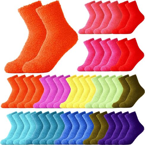 Cutecrop 96 Pairs Fuzzy Socks Bulk Colorful Plush Slipper Socks Winter Soft Thick Fluffy Fleece Cozy Microfiber Warm Socks for Women Girls Adults Christmas Winter Home Indoor in Saudi Arabia
