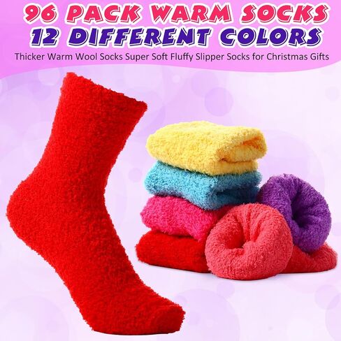 Cutecrop 96 Pairs Fuzzy Socks Bulk Colorful Plush Slipper Socks Winter Soft Thick Fluffy Fleece Cozy Microfiber Warm Socks for Women Girls Adults Christmas Winter Home Indoor in Saudi Arabia