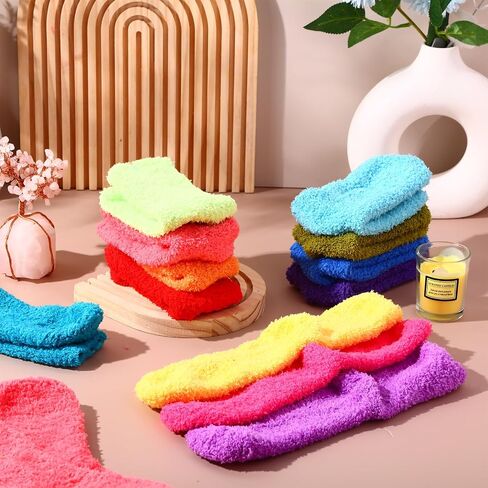 Cutecrop 96 Pairs Fuzzy Socks Bulk Colorful Plush Slipper Socks Winter Soft Thick Fluffy Fleece Cozy Microfiber Warm Socks for Women Girls Adults Christmas Winter Home Indoor in Saudi Arabia