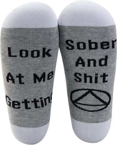 2 Pairs AA Sobriety Socks Alcoholics Anonymous Gifts Look at Me Getting Sober and Shit New Beginnings Gift in Saudi Arabia