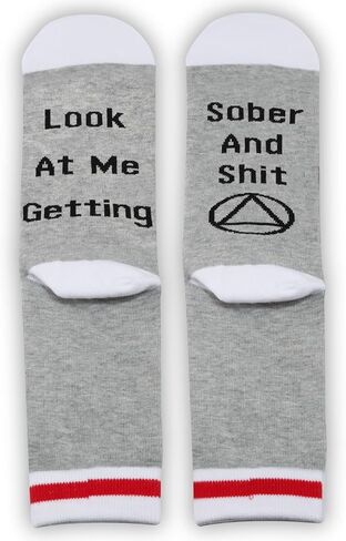 2 Pairs AA Sobriety Socks Alcoholics Anonymous Gifts Look at Me Getting Sober and Shit New Beginnings Gift in Saudi Arabia